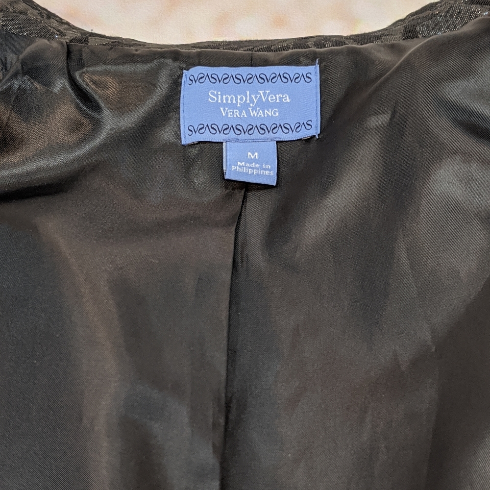 Shiny Embroidered Black Floral Emprire Dress Coat - Picture 5 of 7
